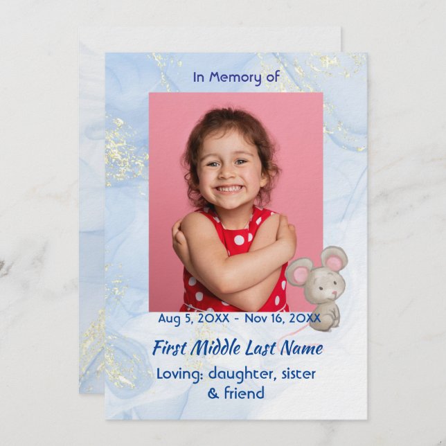 Celebration of Life Service Cute Mouse Children   Einladung (Vorne/Hinten)