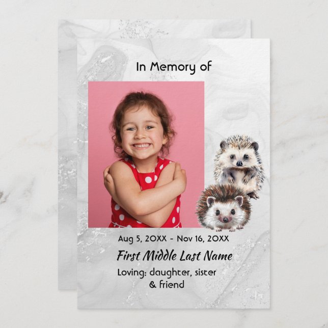 Celebration of Life Service Hedgehog Children Einladung (Vorne/Hinten)