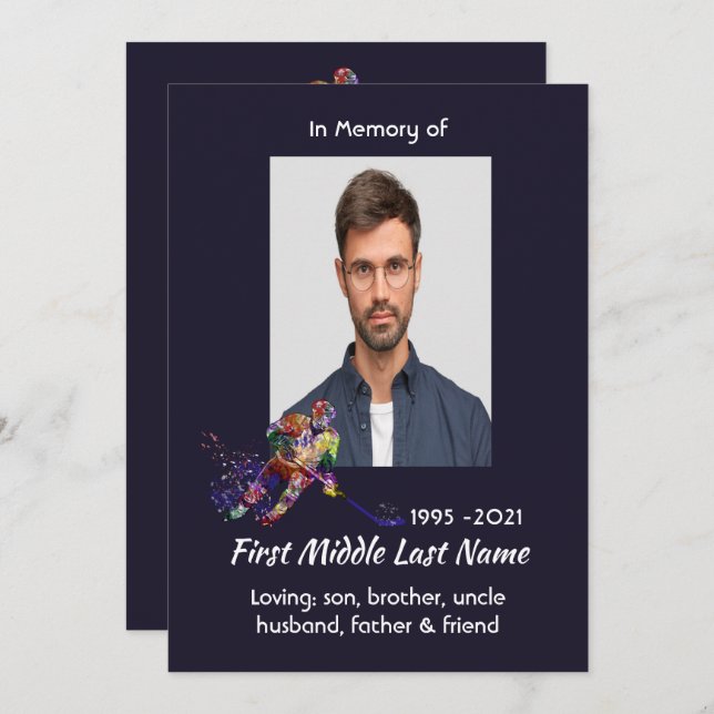 Celebration of Life Service  Hockey Player Sport Save The Date (Vorne/Hinten)