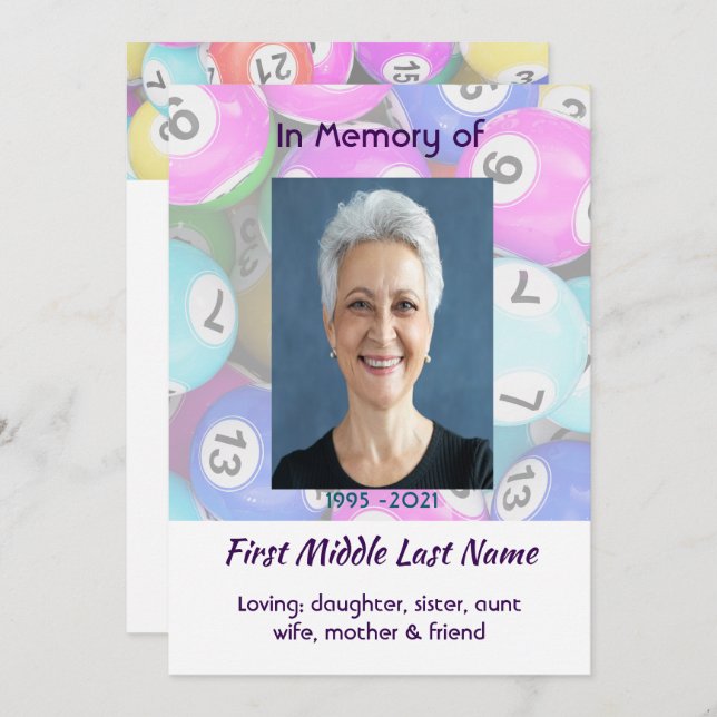 Celebration of Life Service invite Bingo Game  Einladung (Vorne/Hinten)