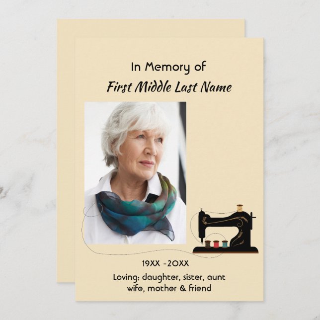 Celebration of Life Service Invite Seamstress  Einladung (Vorne/Hinten)