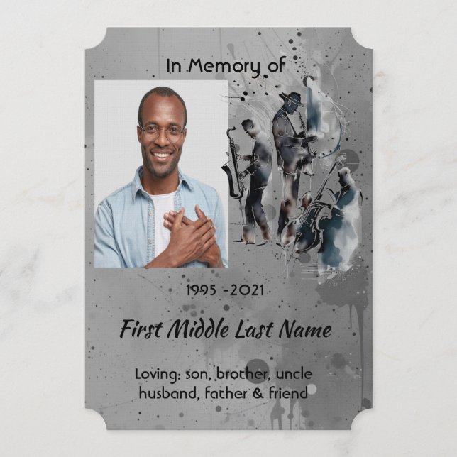 Celebration of Life Service Jazz Band Music Einladung (Vorderseite)