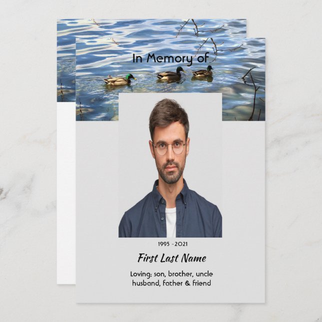 Celebration of Life Service, Lake Ducks Birds Einladung (Vorne/Hinten)