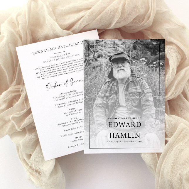 Celebration of Life Service Memorial Program  Einladung (Celebration of life funeral service program, order of service, photo card)