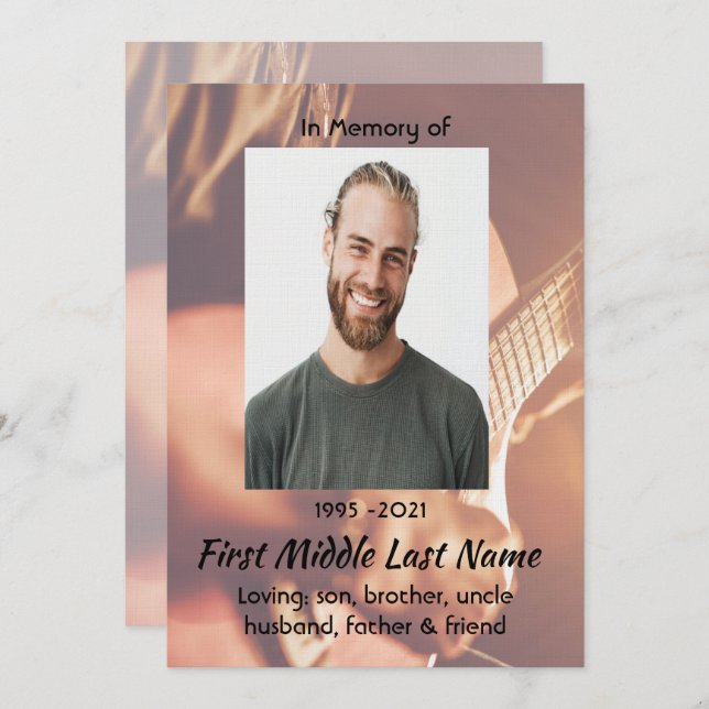 Celebration of Life Service  Musician Piano Guitar Einladung (Vorne/Hinten)