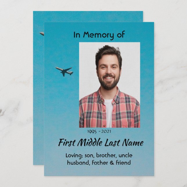 Celebration of Life Service Pilot Airplane Flying Einladung (Vorne/Hinten)