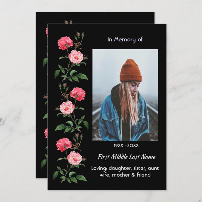 Celebration of Life Service  Roses Garden Flowers Einladung (Vorne/Hinten)