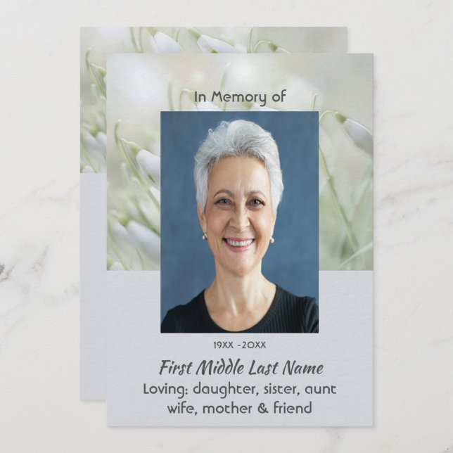 Celebration of Life Service Snowdrop Flowers Einladung (Vorne/Hinten)