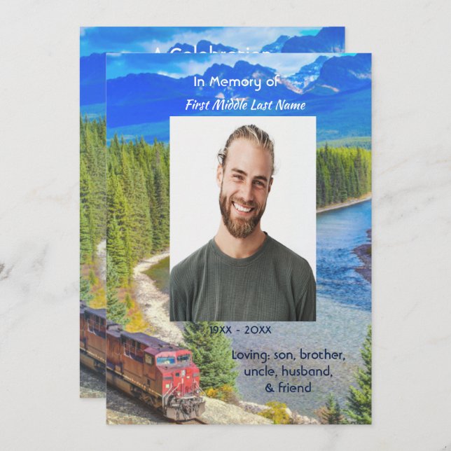 Celebration of Life Service Train Rail Railway Einladung (Vorne/Hinten)