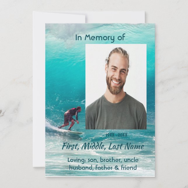 Celebration of Life Service  Wave Surfer Water Einladung (Vorderseite)