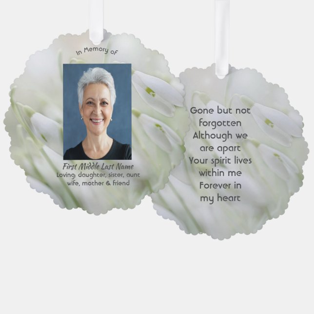 Celebration of Life Snowdrop Flowers Ornament Karte (Vorderseite/Rückseite)