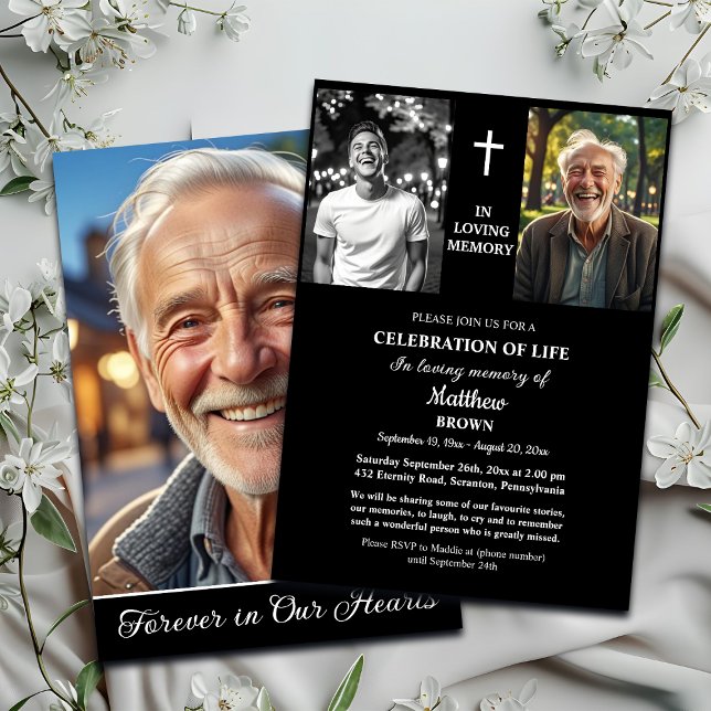 Celebration Of Life Then And Now 3 Photos Funeral Einladung (Von Creator hochgeladen)