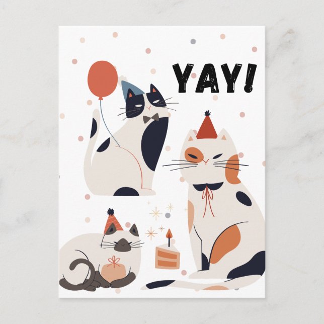 Celebratory Cats Party Card Postkarte (Vorderseite)