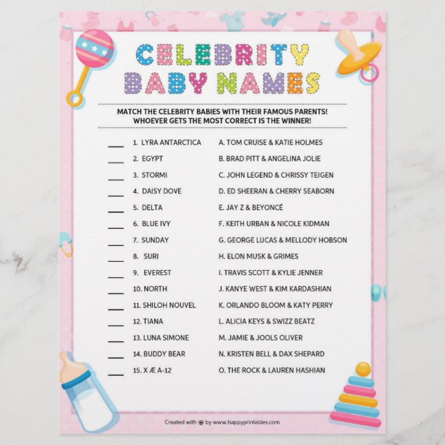 Celebrity Baby Names [Baby Basics Pink] Briefbogen (Vorderseite)