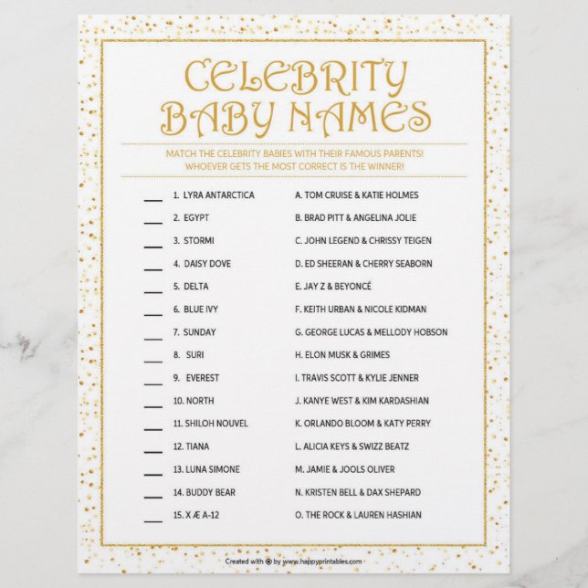 Celebrity Baby Names [Golden Glitzern] Briefbogen (Vorderseite)