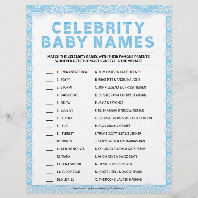 Celebrity Baby Names [Luxury Lace [blau] Briefbogen (Vorderseite)