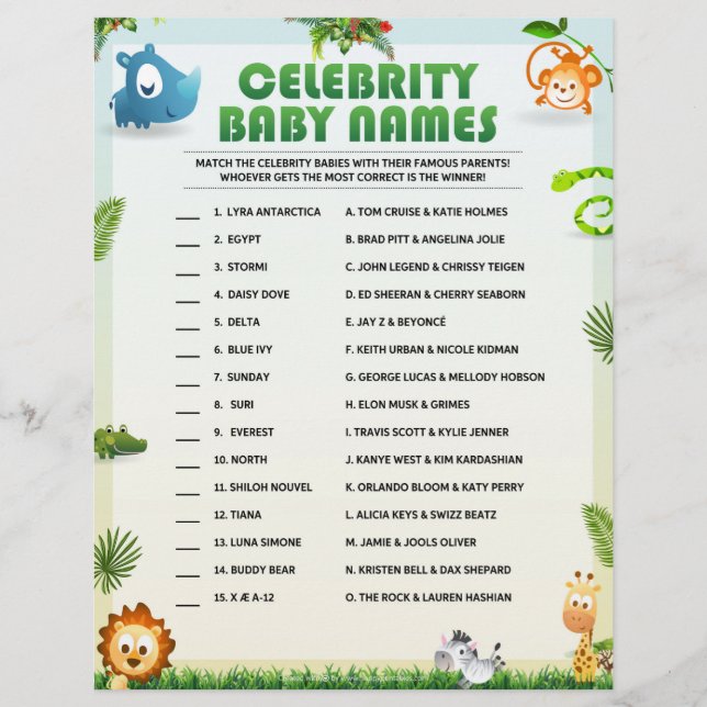 Celebrity Baby Names [Tierthema] Briefbogen (Vorderseite)