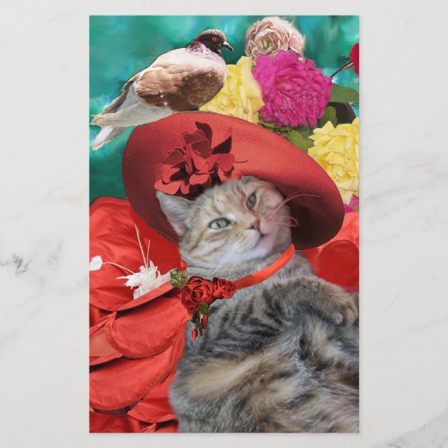 CELEBRITY CAT PRINCESS TATUS MIT RED HAT AND DOVE BRIEFPAPIER (Vorderseite)
