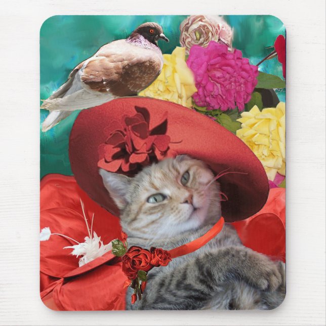 CELEBRITY CAT PRINCESS TATUS MIT RED HAT AND DOVE MOUSEPAD (Vorne)