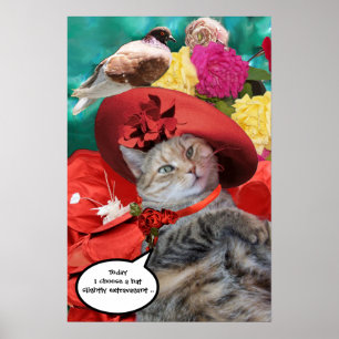 CELEBRITY CAT PRINCESS TATUS MIT RED HAT AND DOVE POSTER