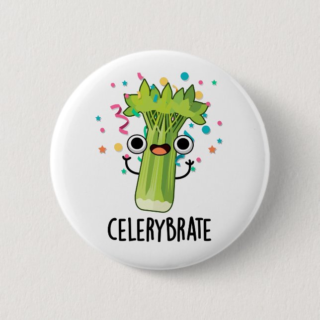 Celery-brate Funny Veggie Celery Pun Button (Vorderseite)