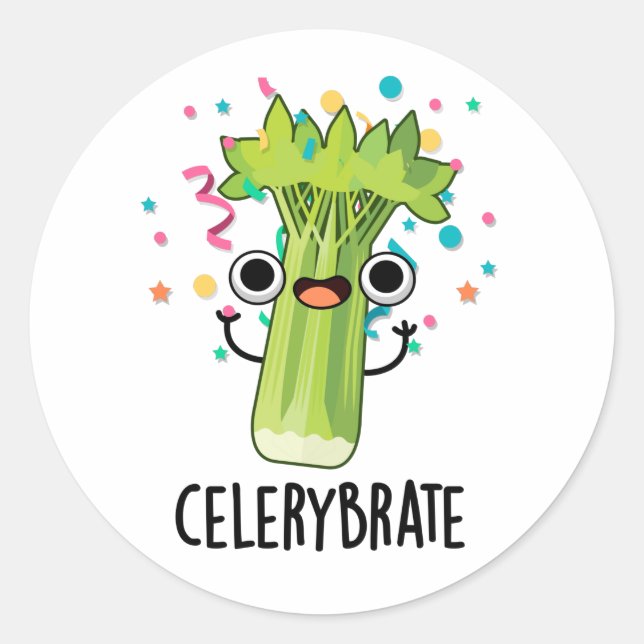 Celery-brate Funny Veggie Celery Pun Runder Aufkleber (Vorderseite)