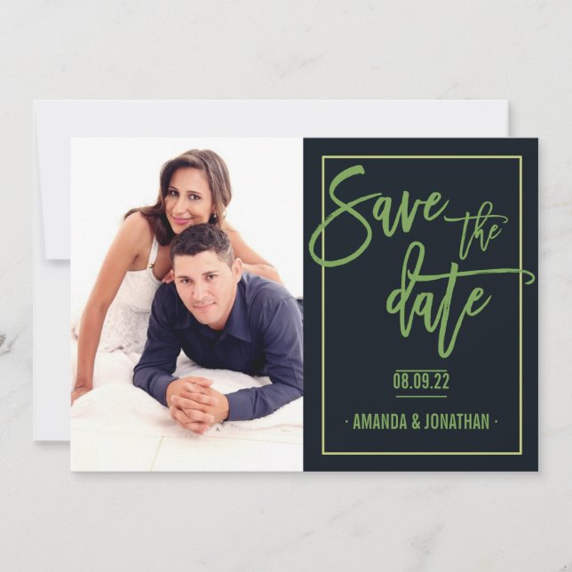 Celery Green, Foliage und Black Wedding Rett Date Save The Date (Vorderseite)