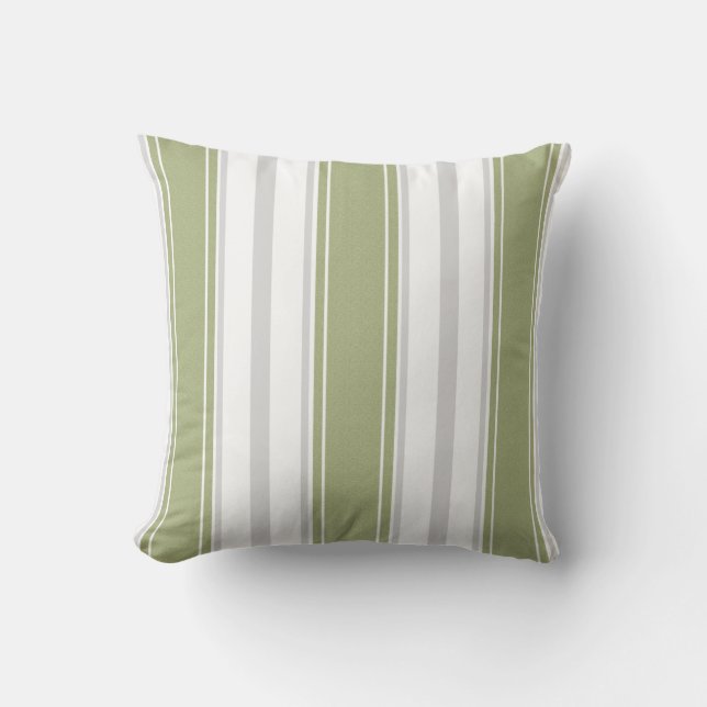 Celery Green und Bale Gray White Stripes Muster | Kissen (Vorderseite)