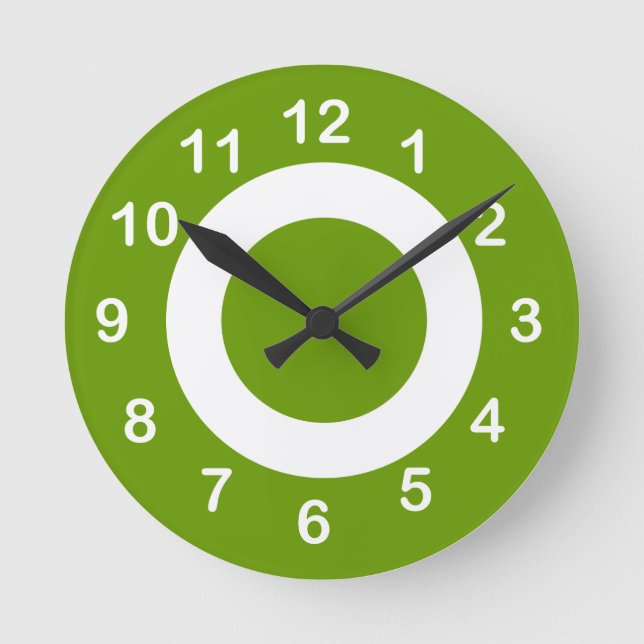 Celery Green und White Target Circles Runde Wanduhr (Vorderseite)