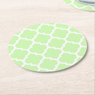 Celery Green White marokkanische Quatrefolienmuste Runder Pappuntersetzer