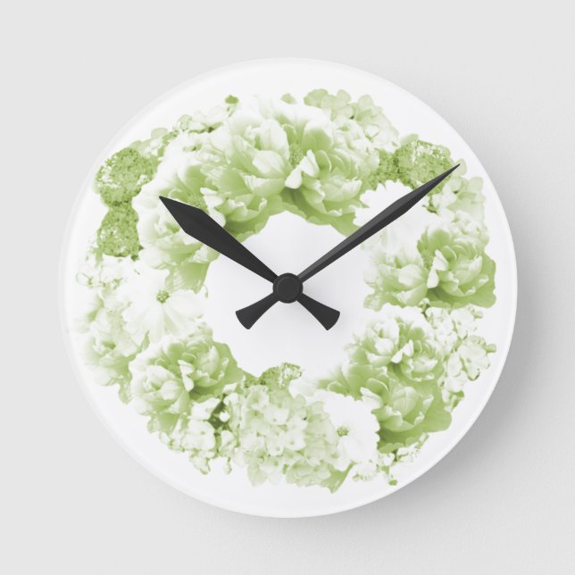 Celery Green Wreath Blume Clock Runde Wanduhr (Vorderseite)