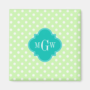 Celery Polka Dot Aquamarin Quatrefolie 3 Monogramm Magnet