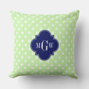 Celery Polka Dot Navy Blue Quatrefolie 3 Monogramm Kissen