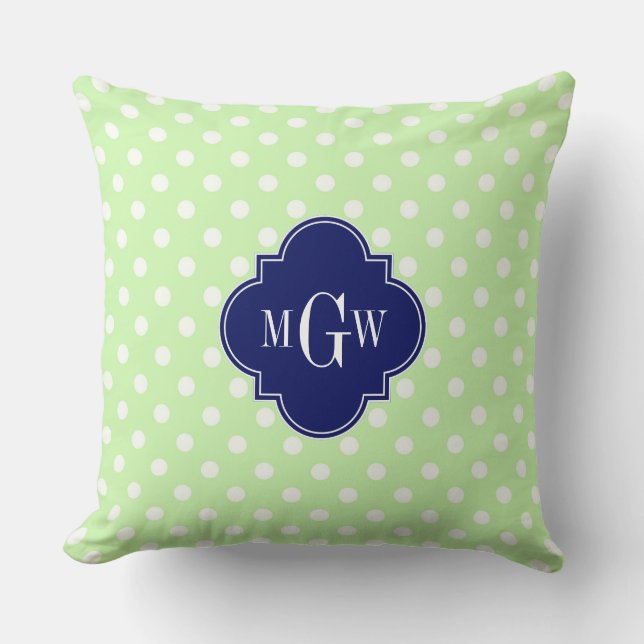 Celery Polka Dot Navy Blue Quatrefolie 3 Monogramm Kissen (Vorderseite)