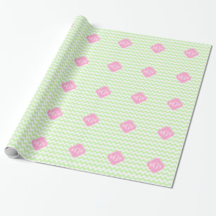 Celery What Chevron Pink Quatrefolie 3 Monogramm Geschenkpapier