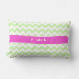 Celery White Chevron Hot Pink Name Monogram Lendenkissen