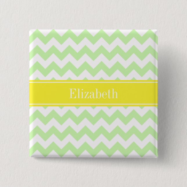 Celery White Zickzack ZigZag Yellow Name Monogram Button (Vorderseite)