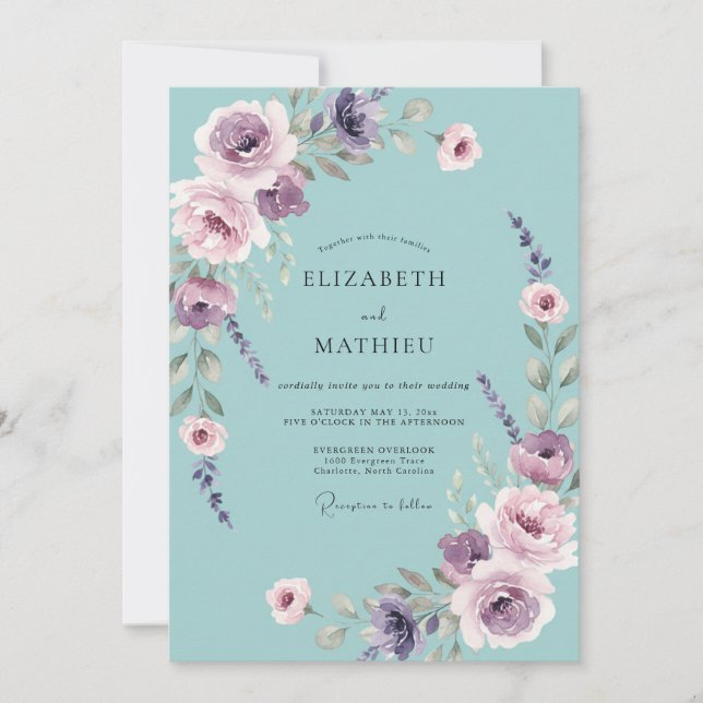 Celeste Amethyst Petal Hochzeit Einladung (Vorderseite)