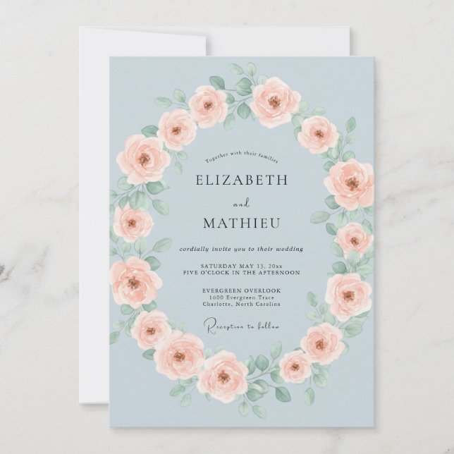 Celeste Blush Kranz Hochzeit Einladung (Vorderseite)