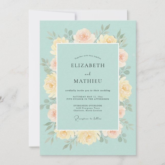 Celeste Butter Peony Hochzeit Einladung (Vorderseite)