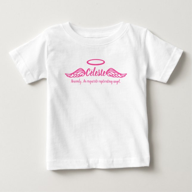 Celeste Girls Name & Bedeutung Engel Flügel Rosa Baby T-shirt (Vorderseite)