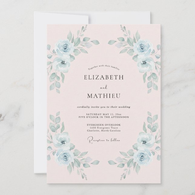 Celeste Rosa Hochzeit bemalt Einladung (Vorderseite)