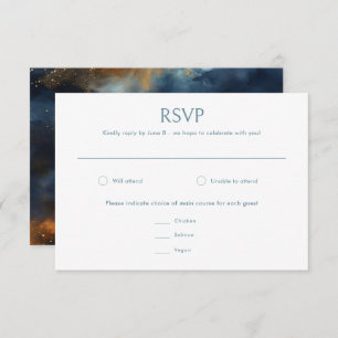 Celestial Abstrakt Blue Golden Moon Hochzeit RSVP Karte