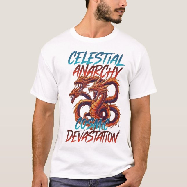 Celestial Anarchy: Triple-Headed Cosmic Dragon Tee (Vorderseite)