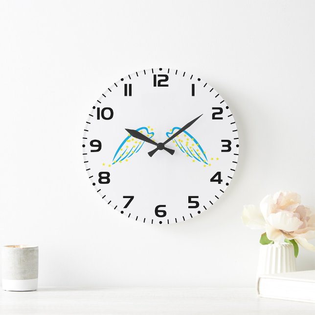 Celestial Angel Wings with Sparkling Stars Große Wanduhr (Von Creator hochgeladen)