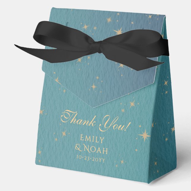 Celestial Aquamarin Gold Sun Moon Stars Hochzeit Geschenkschachtel (Vorderseite)