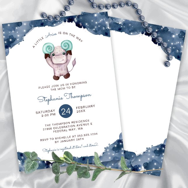 Celestial Aries Astrologie Sign Baby Dusche Einladung (Celestial Aries Astrology Sign Baby Shower Invitation)