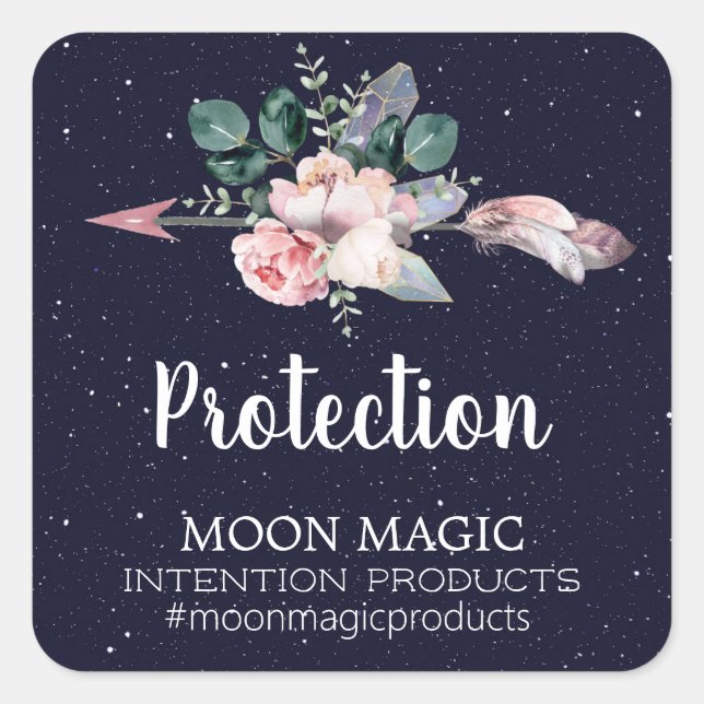 Celestial Arrow Crystal Intention Candle Labels Quadratischer Aufkleber (Vorderseite)