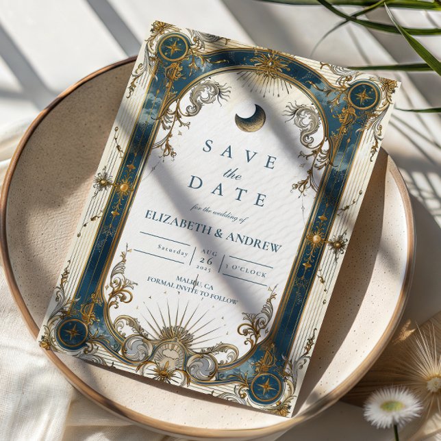 Celestial Art Nouveau Blue Gold Wedding Save The Date (Von Creator hochgeladen)
