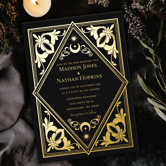 Celestial Art Nouveau Tarot Gotische Hochzeit Folieneinladung (Von Creator hochgeladen)